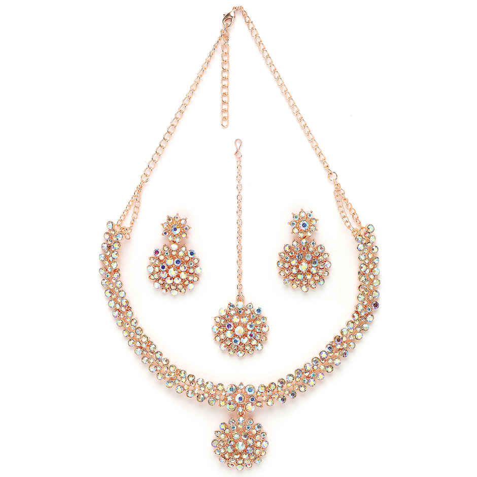 Sukkhi Delightly Gold Plated Rose Gold Stone Studded Choker Necklace Set