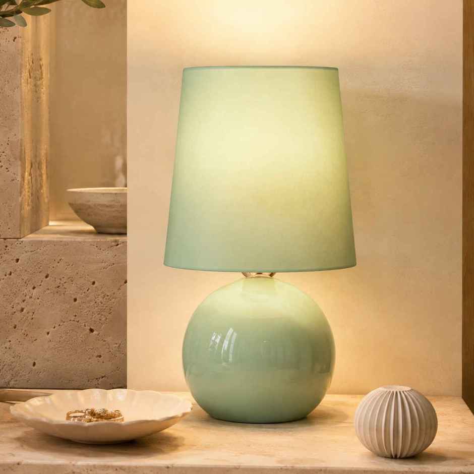 Homesake Ceramic Bedside Lamp with Mint Green Fabric Shade