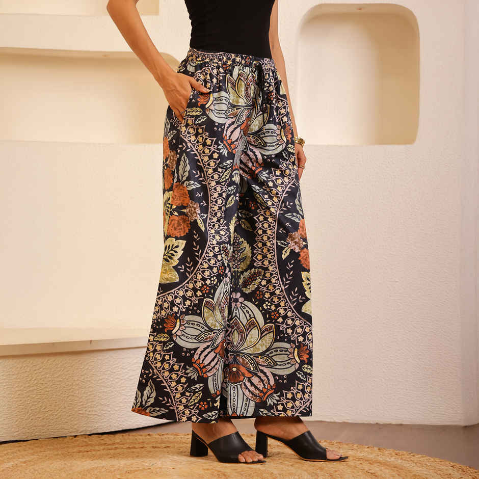 Sanskrutihomes Women's Cotton Palazzos | SE-SP-17 | Black - M