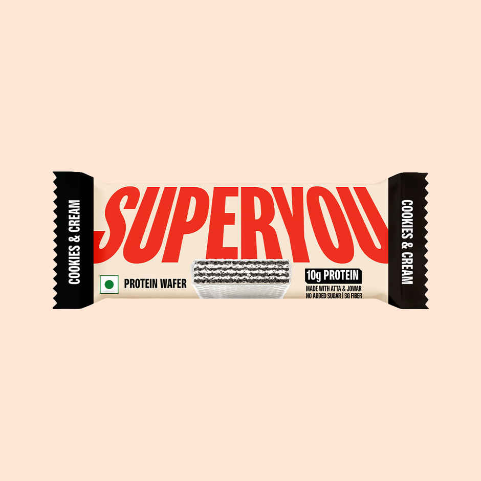 SuperYou 10g Protein Wafer Bar - Cookies & Cream (Made with Atta & Jowar. No Added Sugar.)