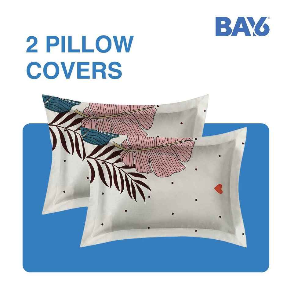 BAY6 120 GSM Leafy Print Double Bedsheet | With 2 Pillow Covers | Cream | 87 x 94 in