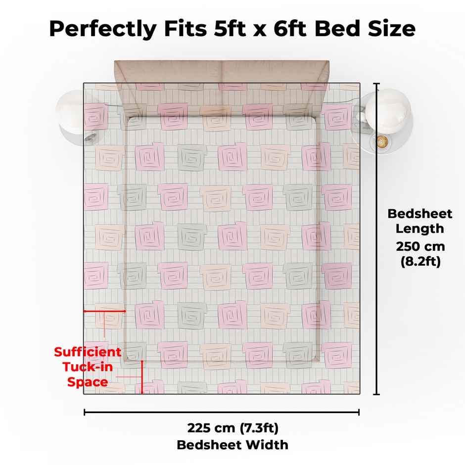 Story@home 144 TC Cotton Double Printed Flat Bedsheet (Beige, Mud Brown)