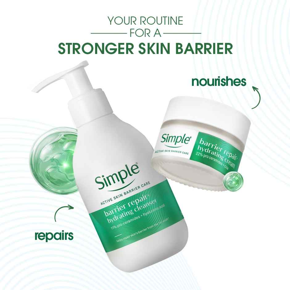 Simple Barrier Repair+ Hydrating Cream | 22% Ceramide Boosters | Moisturiser