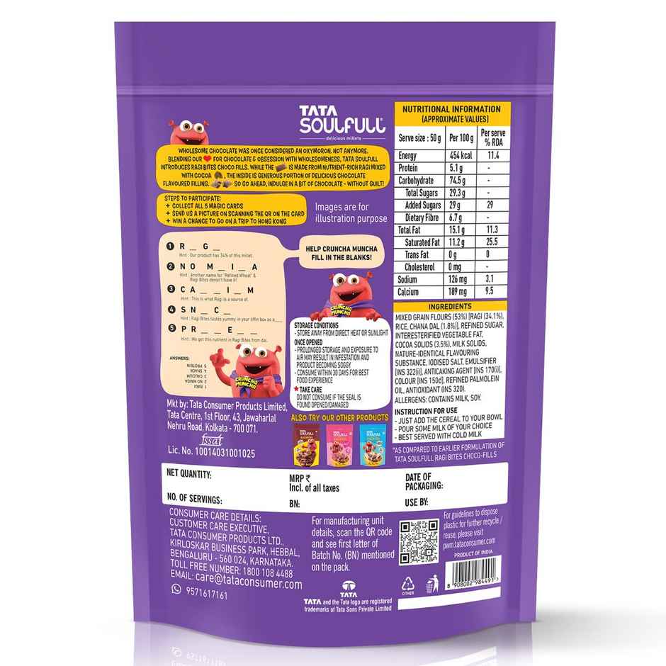 Tata Soulfull Ragi Bites Choco Fills, No Maida, More Cream Filling, Kids Cereal