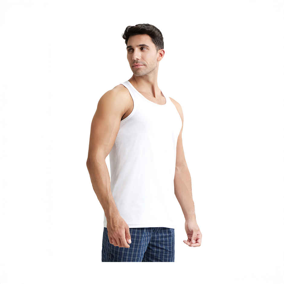 Jockey 8820 Men's Super Combed Cotton Round Neck Vest|Extended Length|Easy Tuck|PO3 | White-M