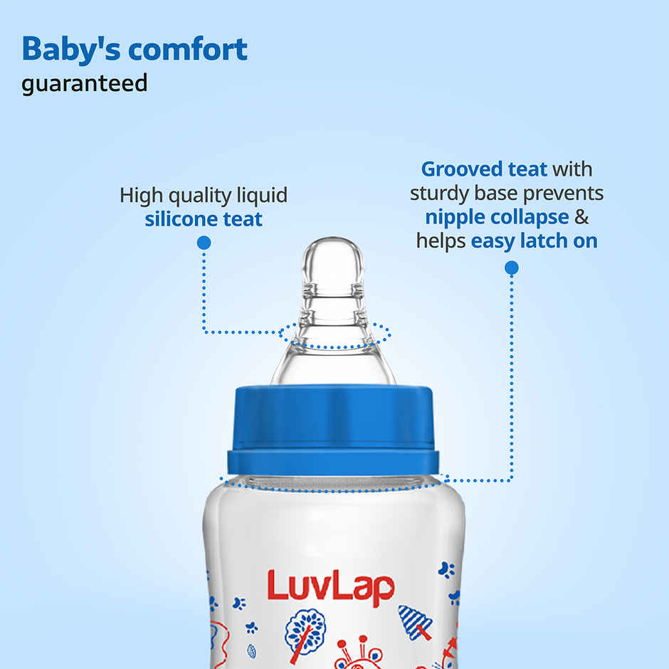 LuvLap Baby Essential Slim Neck Feeding Bottle, with Anti Colic Nipple, upto 3 Years, BPA Free