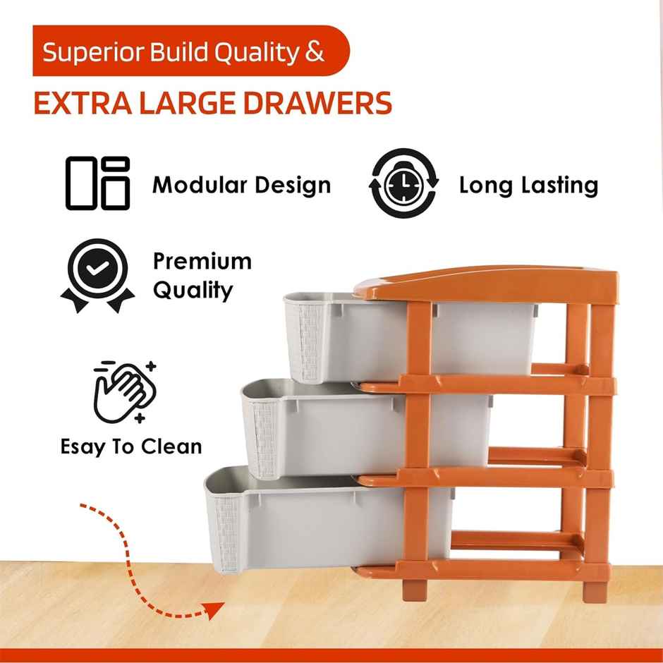 Kuber Industries 3-Tier Multipurpose Plastic Drawers Storage Organizer | Brown & White