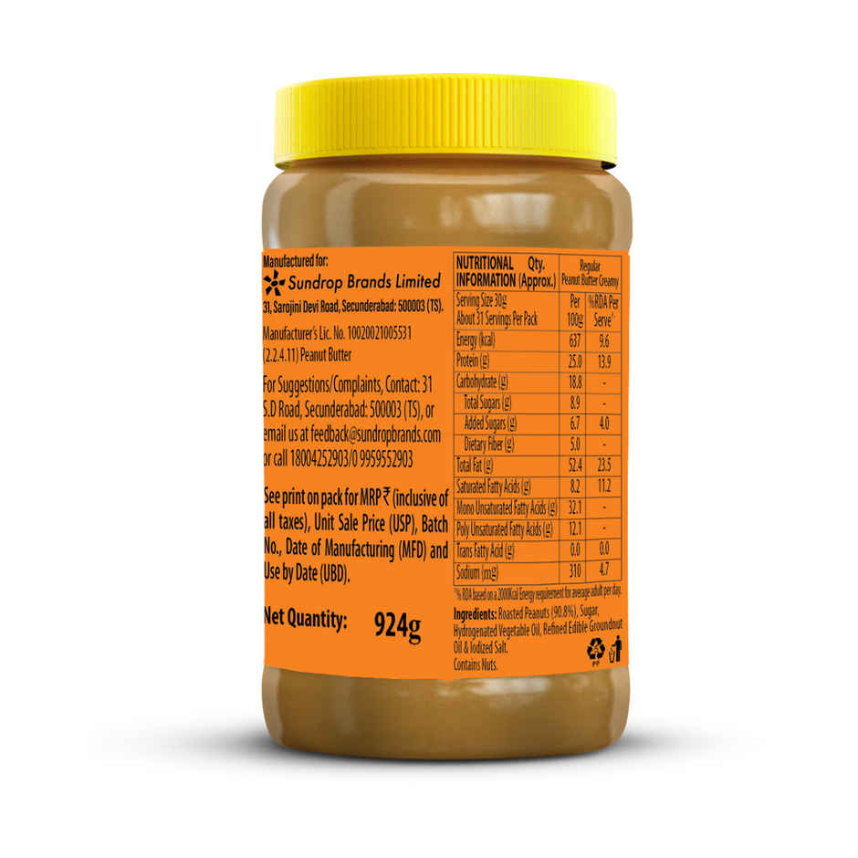 Sundrop Peanut Butter | Creamy | With 25% Protein |Premium Roasted Peanuts | No Preservatives