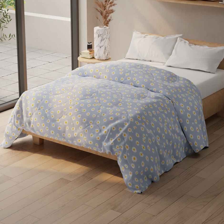 Kopa Super Soft Microfiber Double Comforter for All Weather |Double Size | Floral | Blue, Yellow