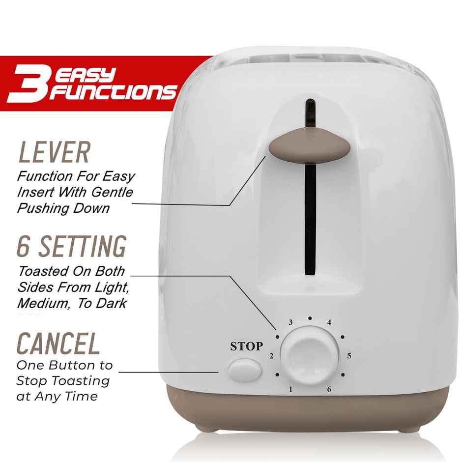 INALSA 2 Slice Cruk 2S Auto Pop-Up Toaster, 750 Watt Auto Shut-Off,(White)