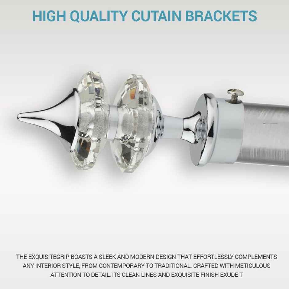 Gloxy Aluminium Double Diamond Curtain Brackets with Support Fittings 1 in Rod | Silver 4 Pair)