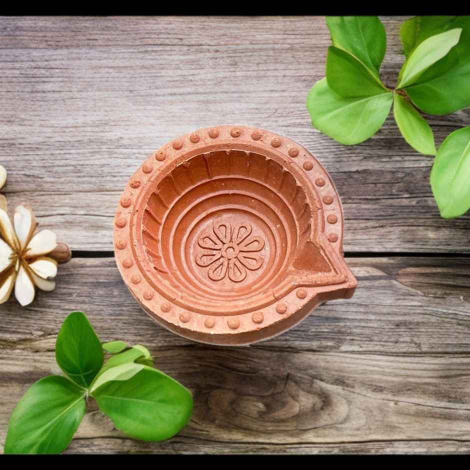 Crafted Morpankh Mitti Diya | Pack of 12 | Clay Diya | DiaCraft
