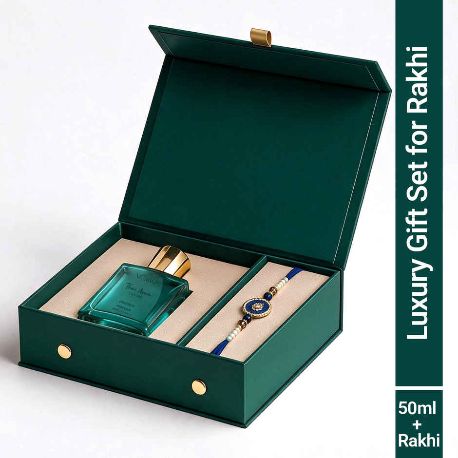 Vokka Raksha Bandhan Gift Set | Thai Aqua Perfume & Premium Rakhi for Brother