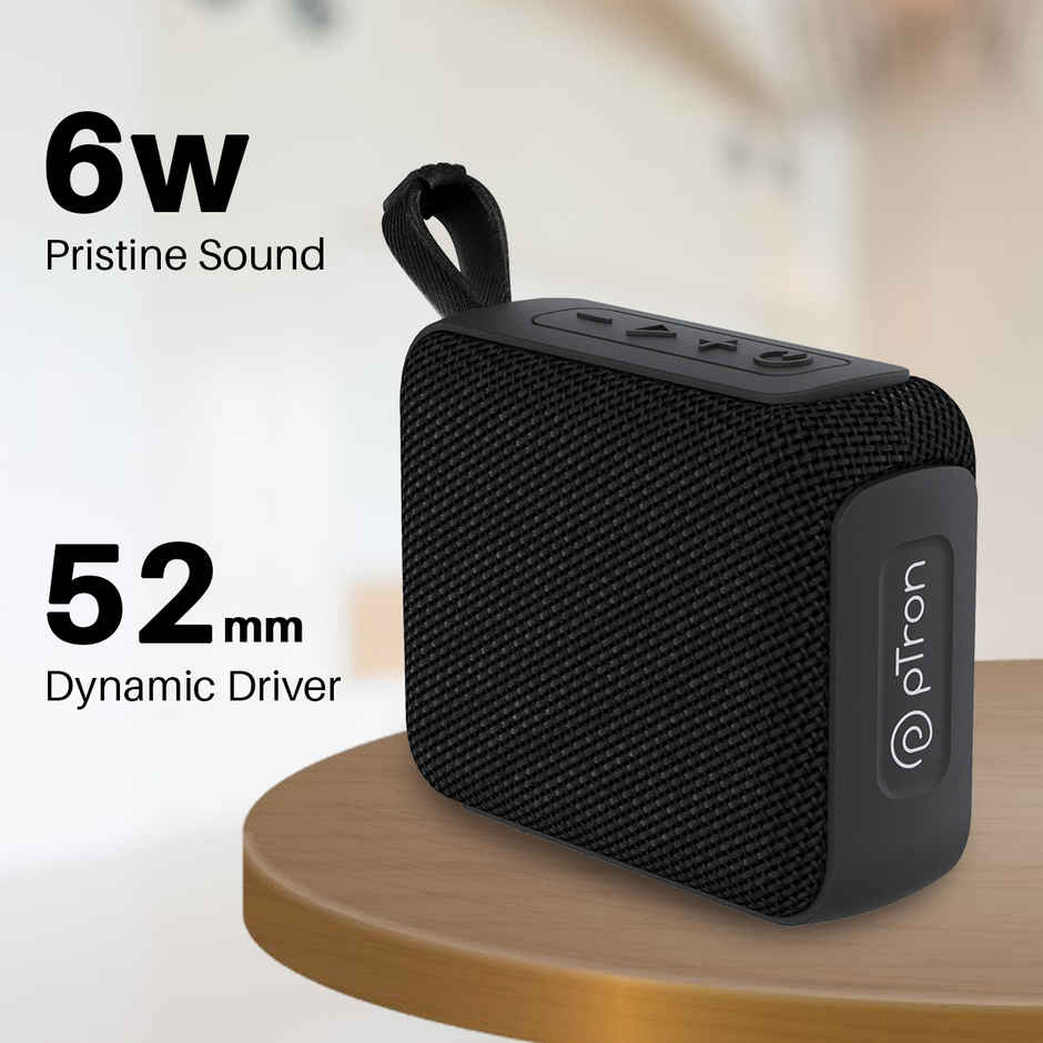 pTron Funk Wow 6W Ultra Portable Bluetooth Speaker with Pristine Sound, IPX5 Water-Resistance, 10hrs Playtime, Multi-Playback Modes, True Wireless Feature, Lightweight & Type C Charging - Black