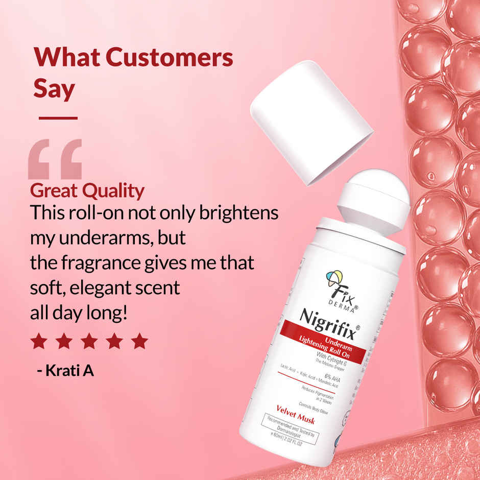 Fixderma 6% AHA Nigrifix Underarm Velvet Musk Roll On, Exfoliates & Brightens Skin