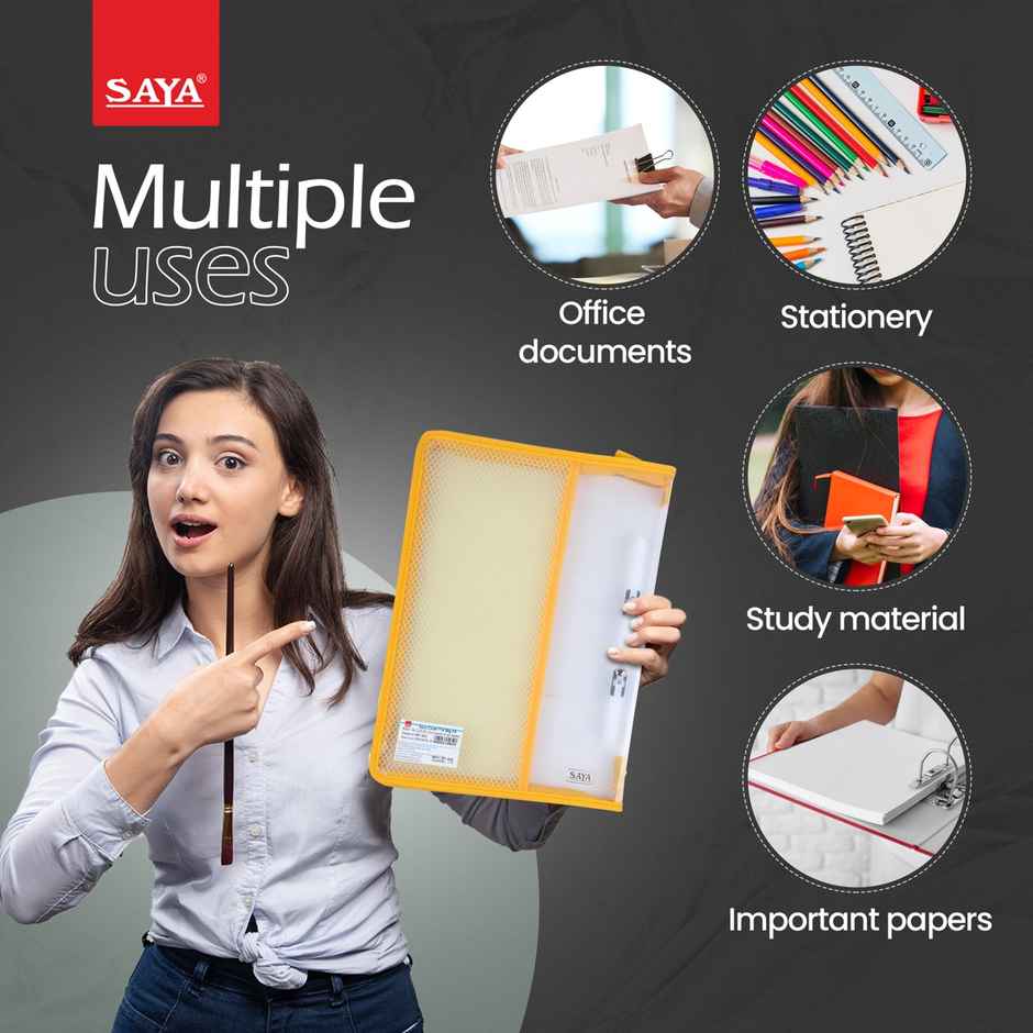Saya A4 Zipper File Bag | Waterproof Document Organizer for Certificates and Papers