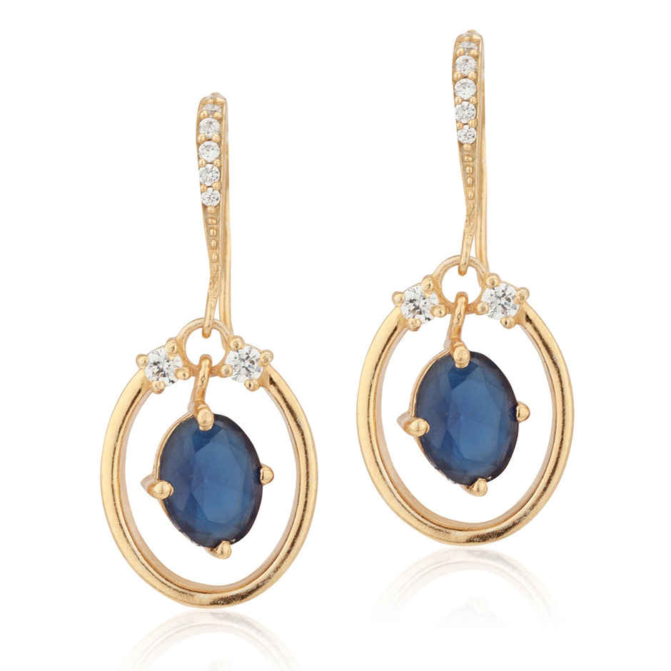 Carlton London 18kt Gold Plated with CZ and Glass Bead Oval Drop Earring | B823139E-1