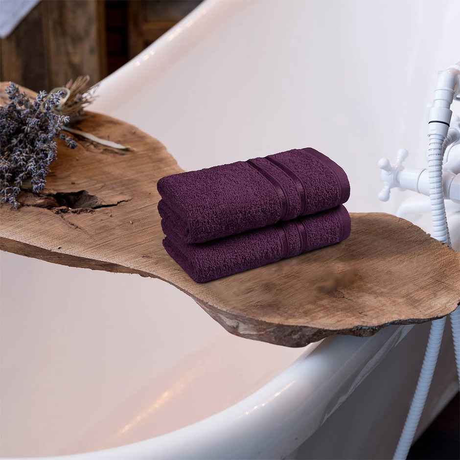 Home Elegance by myTrident Comfort Living 100% Cotton Hand Towel Set | 40cm x 60cm | 400 GSM | Black Currant
