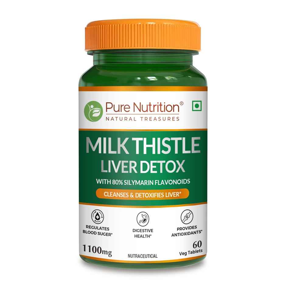 Pure Nutrition Milk Thistle Liver Detox with Silymarin NAC Curcumin Amla & Vitamin C 60 VEG Tab