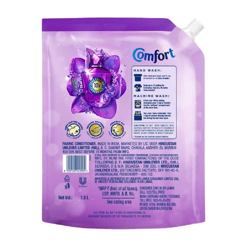 Surf Excel Matic Front Load Detergent Liquid | Pouch (5L) & Comfort Perfume Deluxe Mystique (1.8L) Combo