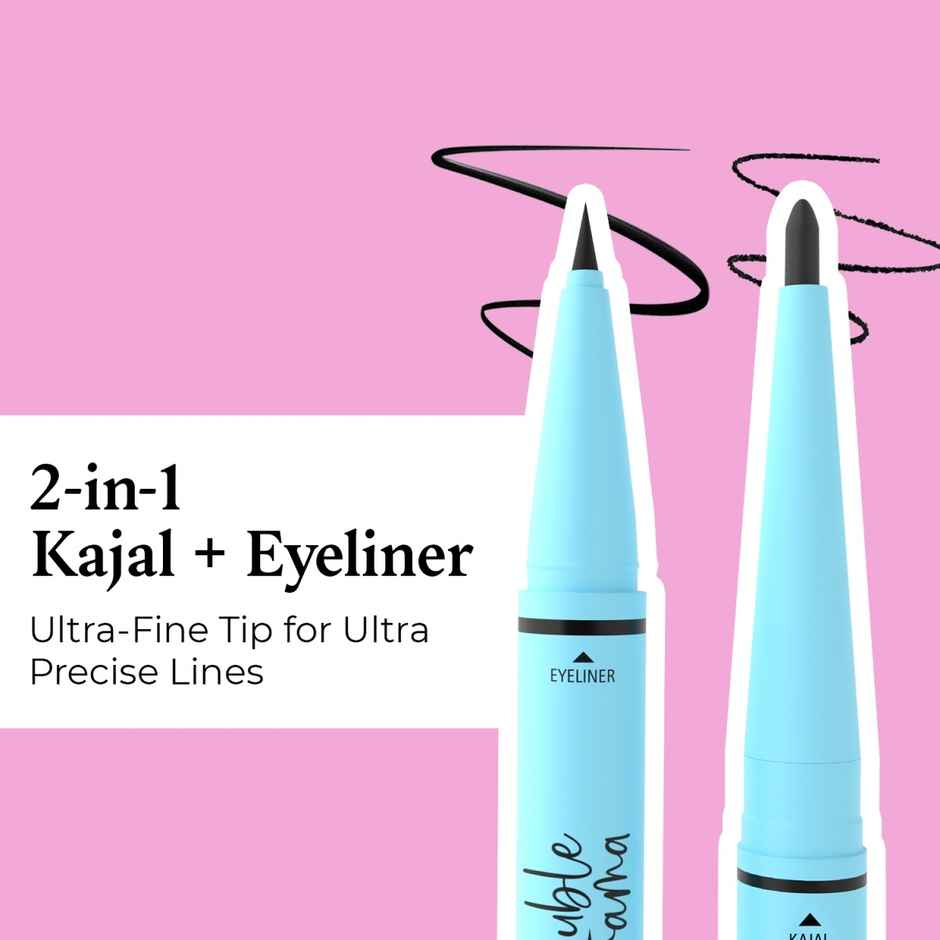 Glam21 Double Drama Kajal, Eyeliner Duo Dramatic Black Pigment Long Lasting Upto 48 Hours