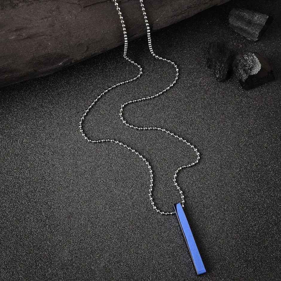 NVR Men's Blue & Silver Plated Geomatric Pendant With Chain | NVR2372