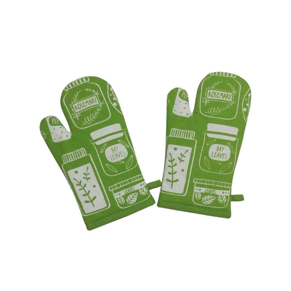 Lushomes Oven Gloves - Green Printed | Heat Proof