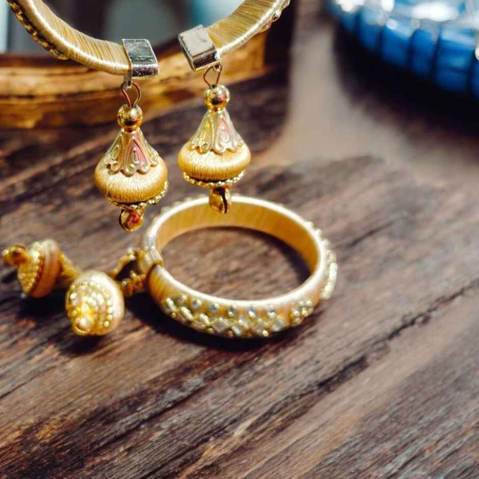 Designer Bangles with Silk Thread Work | Beige | Pack Of 2 | House Of Festivals