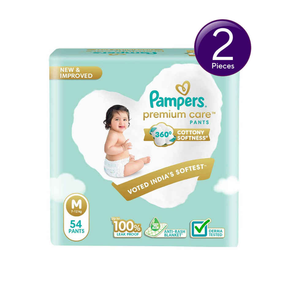 Pampers Premium Care Baby Diapers | Pant Style | M | 54 pcs Combo