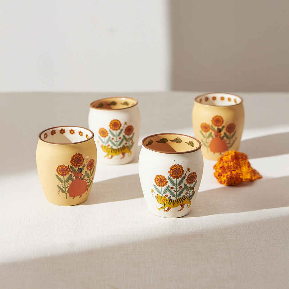 Chumbak Marigold Ceramic Kulhad Set | Multicolour | 300 ml