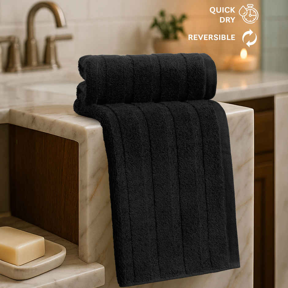 Mytrident Quick Dry Cotton Hand Towel Set | 16 x 28 in | Black