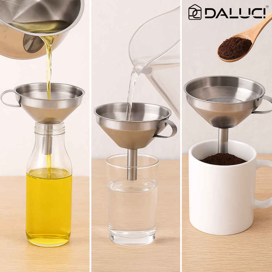 DALUCI 11 cm Stainless Steel Funnel with Removable Strainer for Liquid Transfer Kitchen Use