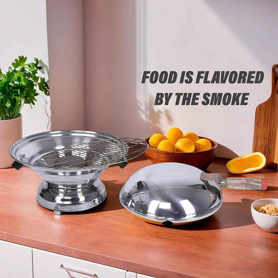 Kuber Industries Aluminum Gas Tandoor Bati Maker Oven 34x34x26 cm | Barbecue Grill | Silver