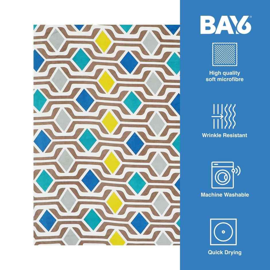 BAY6 Single 110 GSM Microfibre Geometric Print Bedsheet, 1 Pillow Cover | Blue & Grey | 59 x 87 in