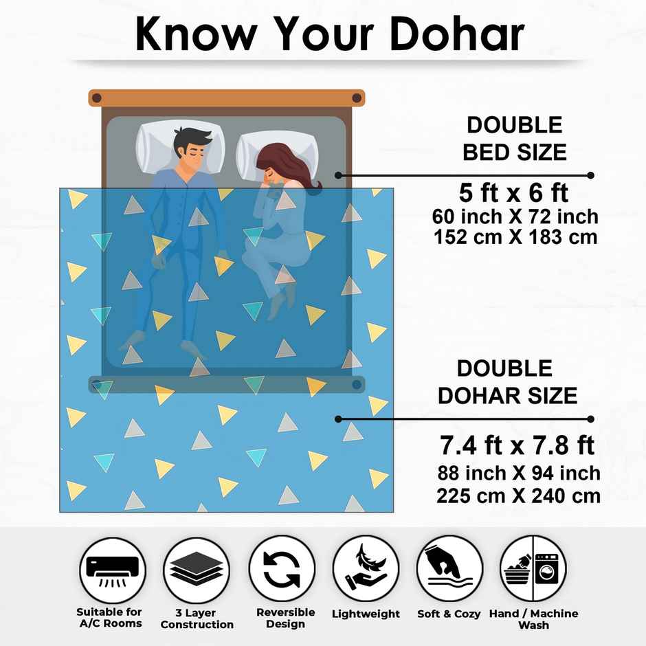 Story@home Geometric Double Dohar/Duvet Cover (Cotton, Blue) (240x225x2 cms)