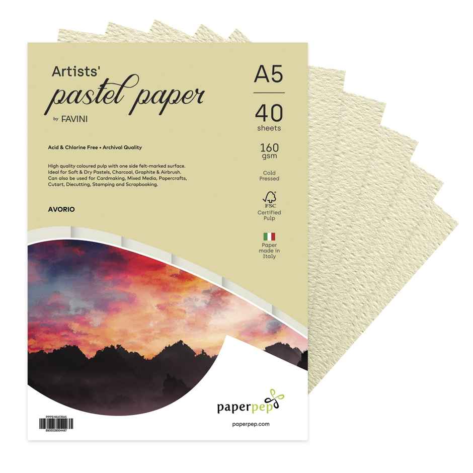 Paperpep Artists Pastel Papers 160Gsm A5 Avorio - Cream - Unicolor Pack Of 40 Sheets