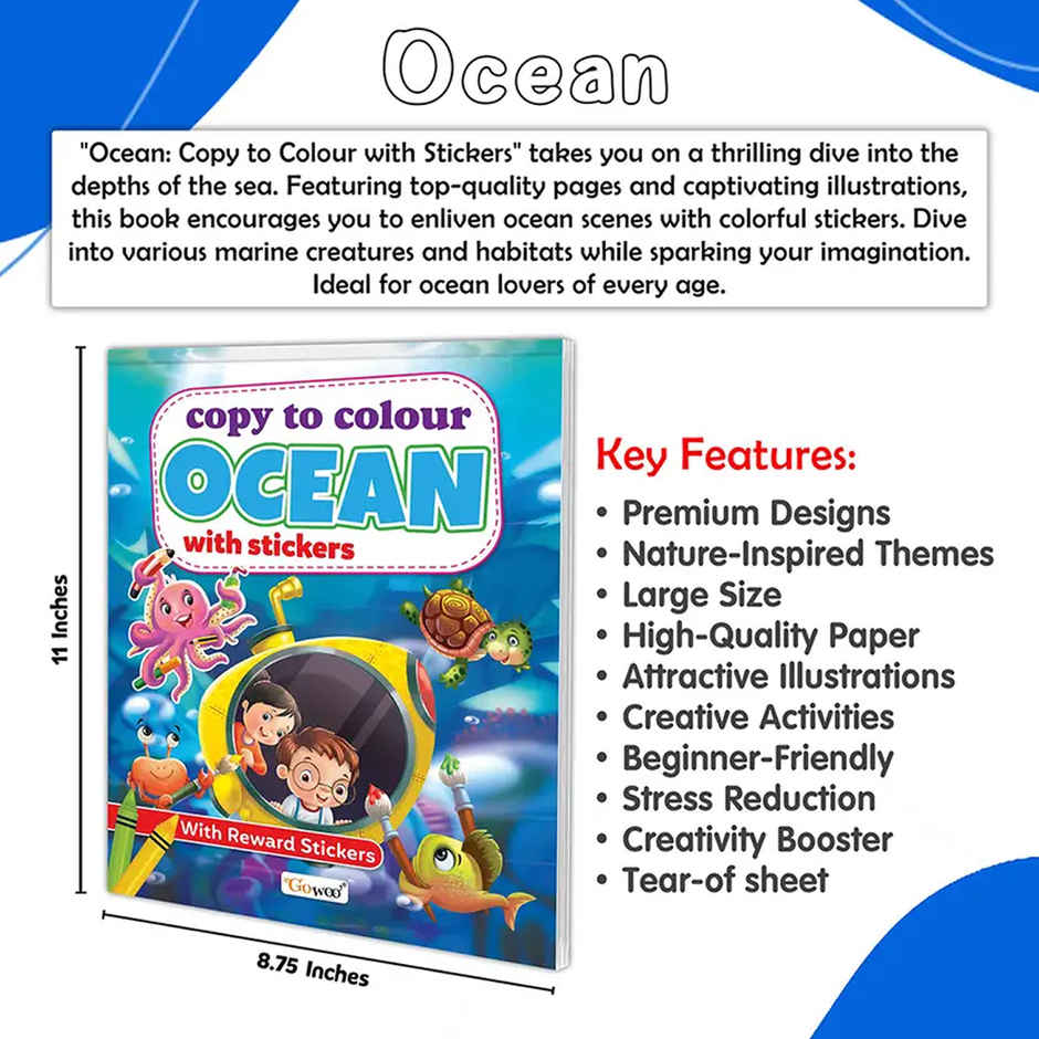 Copy to Colour Ocean With Stickers Book for Kids - Children Coloring Book | Copy Coloring Book