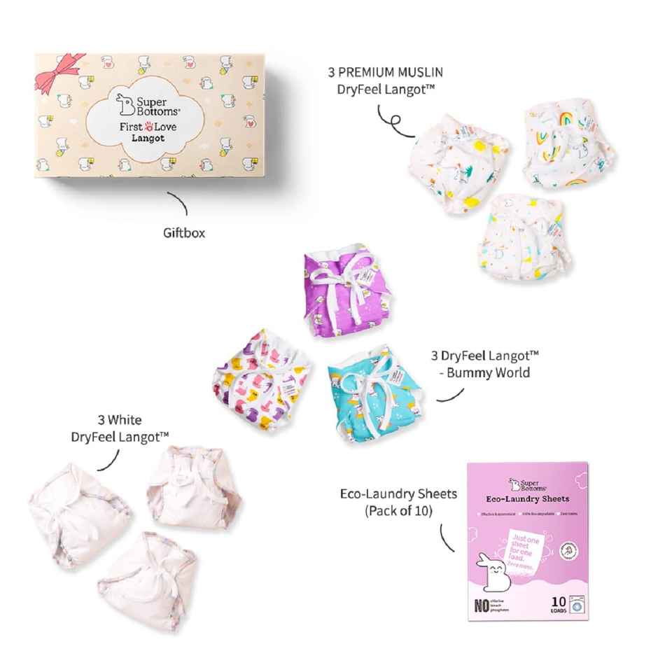 SuperBottoms Dry Feel Langot Gift Box for 0-9M | First Love Baby Bliss Box For 0-9M | 9 pieces