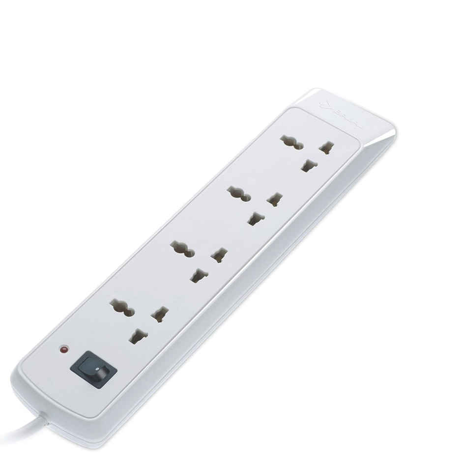 Bajaj 4 Way Spike And Surge Guard| 2 Meter Long Cable | 3-Pin Universal Sockets | Fire Retardant Cable | 250 Volts - White