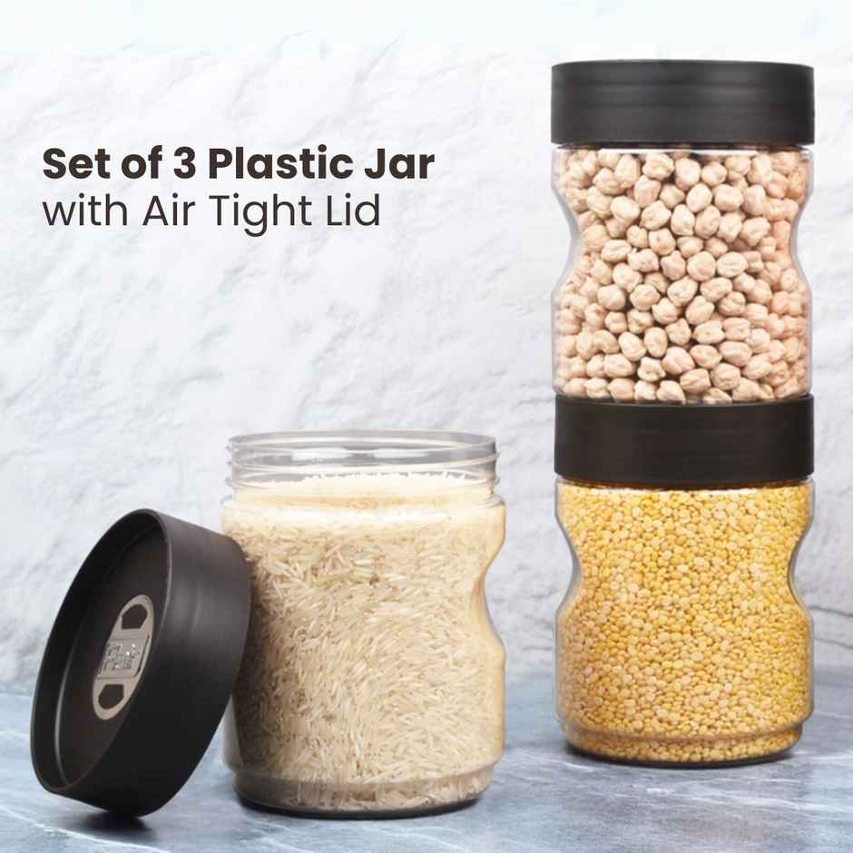 Flair Plastic Stackup Pet Jar Set Of 3 Pcs 1000 ml (Brown), Transparent