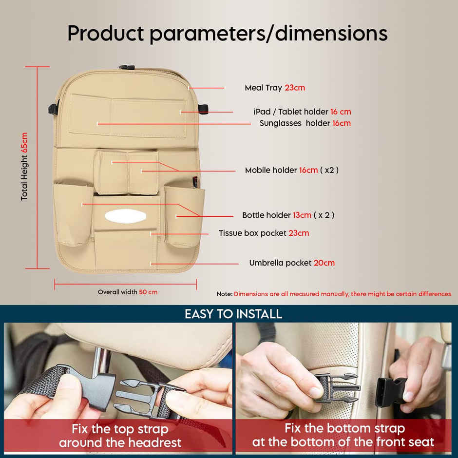 Autofurnish 3D Car Seat Back Multi Pocket Storage Bag Organizer with Car Meal Tray | Beige