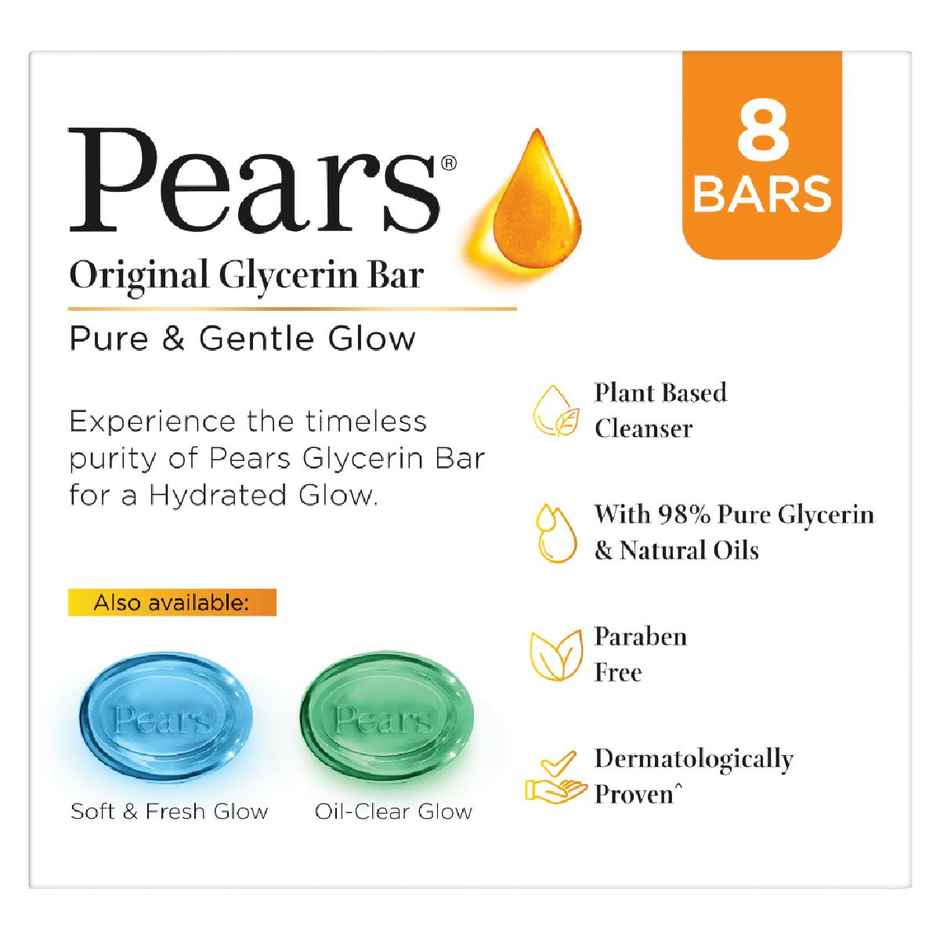 Pears Moisturising Bathing Bar Soap With Glycerine Pure & Gentle - For Golden Glow - (125G X 8)