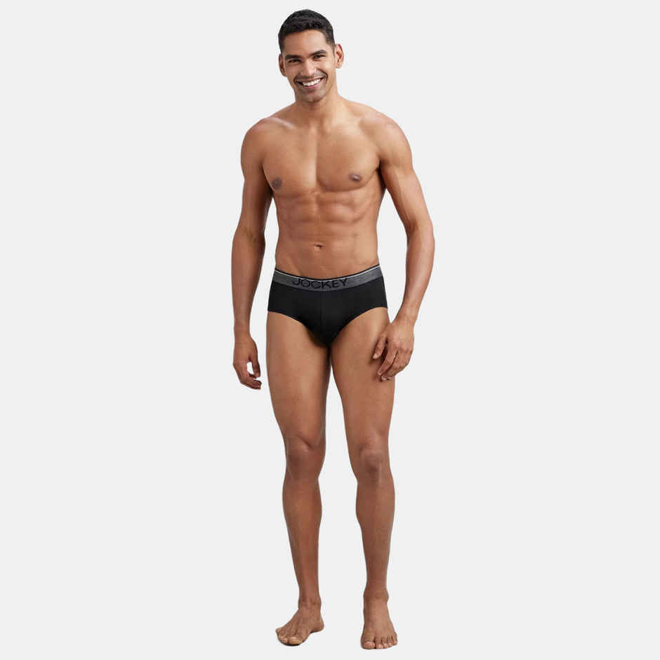 Jockey 8037 Men's Super Combed Cotton Underwear Solid Brief|Ultrasoft Waistband|PO2 | Black-M