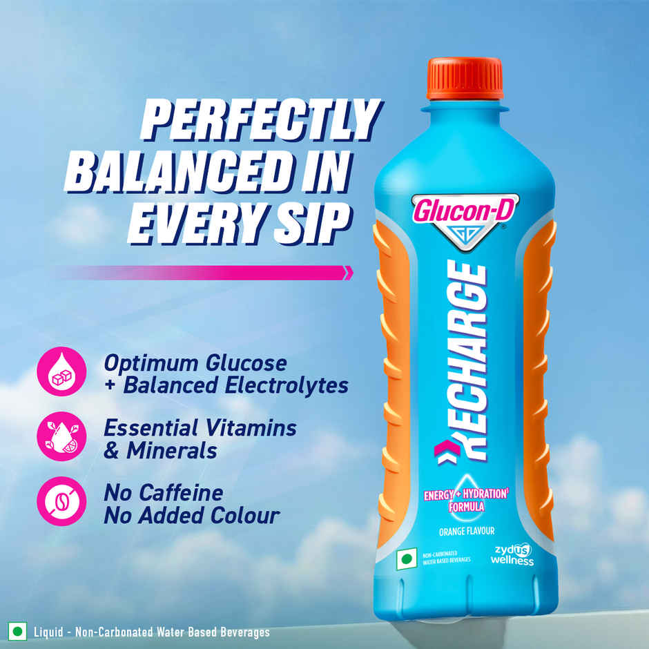 Glucon-D Recharge | No Added Sugar, Orange, Hydration & Energy Drink
