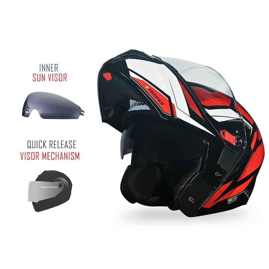 Studds Trooper D2 ISI-DOT Certified Flip-up Helmet with Dual Visor | Black Red - L