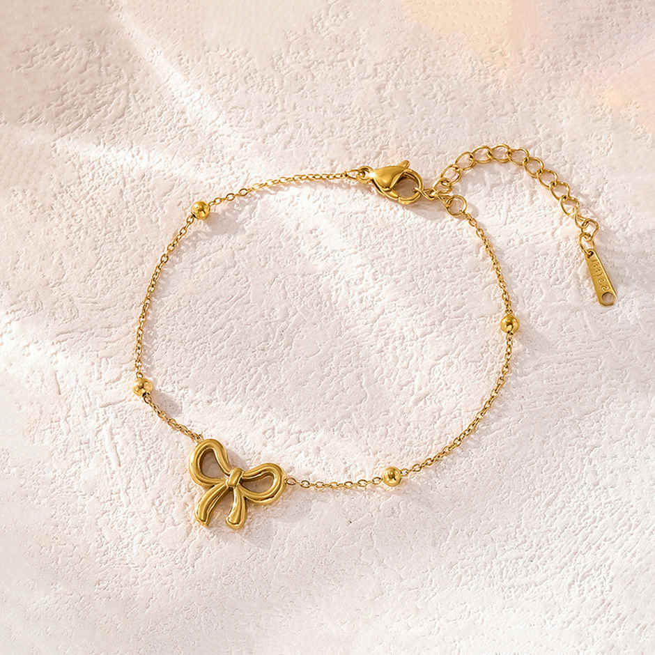 Label She Gold Plated Anti Tarnish Stainless Steel Bow Themed Wraparound Bracelet | LS-BNG-16211