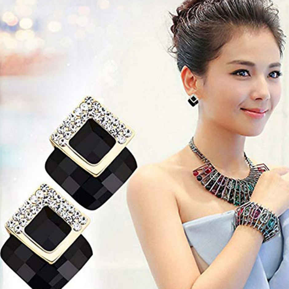 Youbella Fashion Jewellery Crystal Stud Earrings For Girls And Women (Black)(Ybear - 32073)