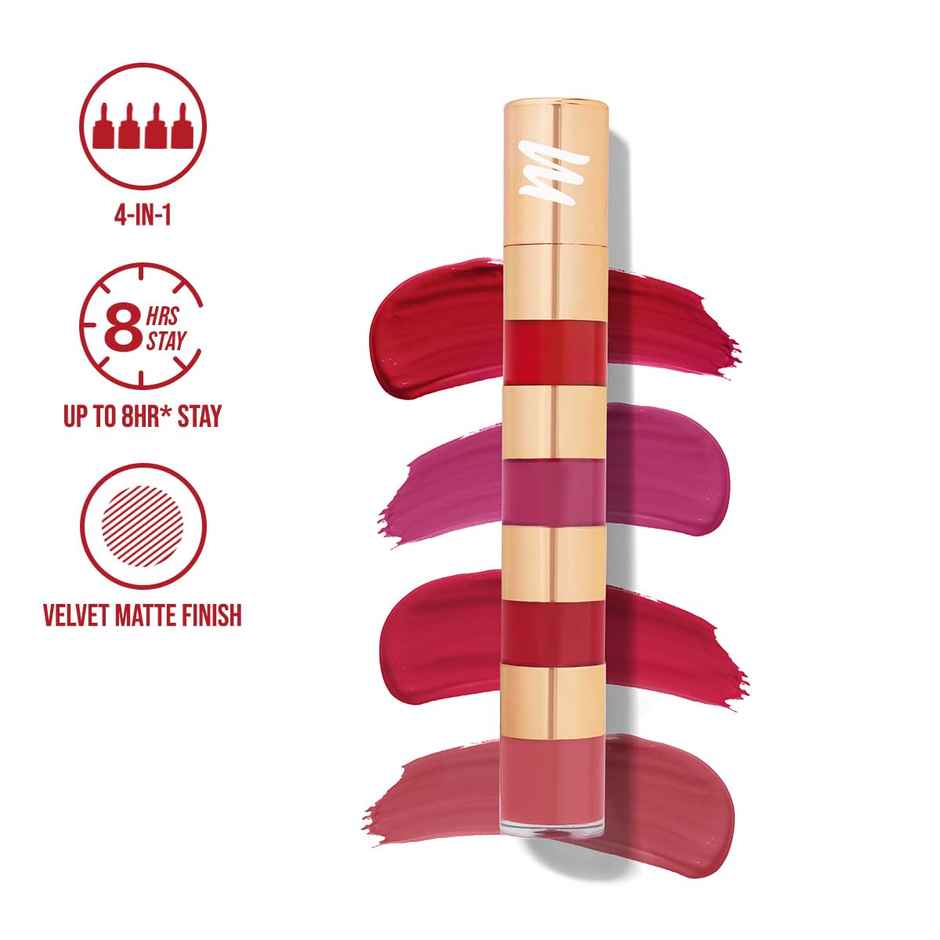 Myglamm Super 4-In-1 Matte Liquid Lipstick Stack - True Bolds