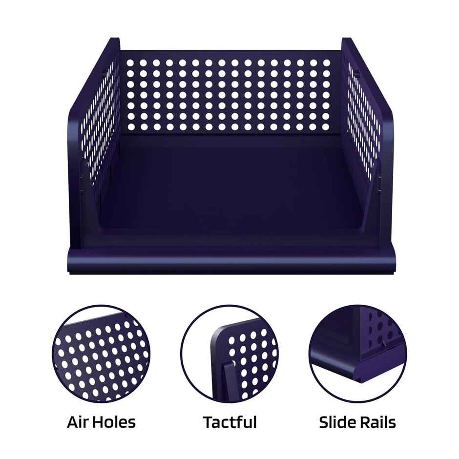 Kuber Industries Pack of 4 Plastic Storage Wardrobe Organizer for Almirah | Large | Blue