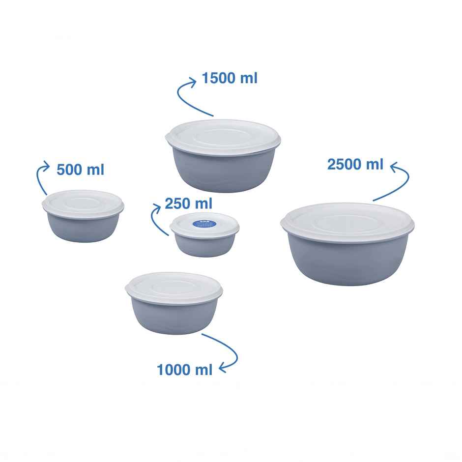 BAY6 Round Container Set With Lid - Grey 5pc
